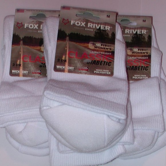 (3) Fox River Diabetic 2 Packs Lightweight Crew Socks Women's Medium 7 - 9 White - Picture 1 of 8